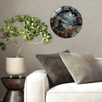 Horloge d'Halloween, scène de sorcière, horloge murale moderne en verre 12 po