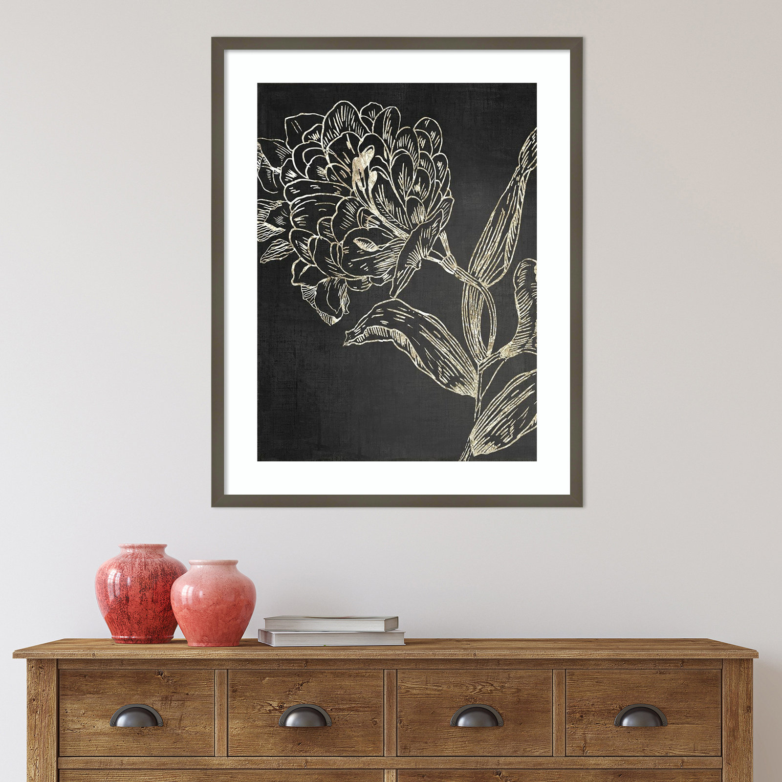 Malcom "Golden Flower Folklore II" Print, Gray, 33.25" H x 26.25" W