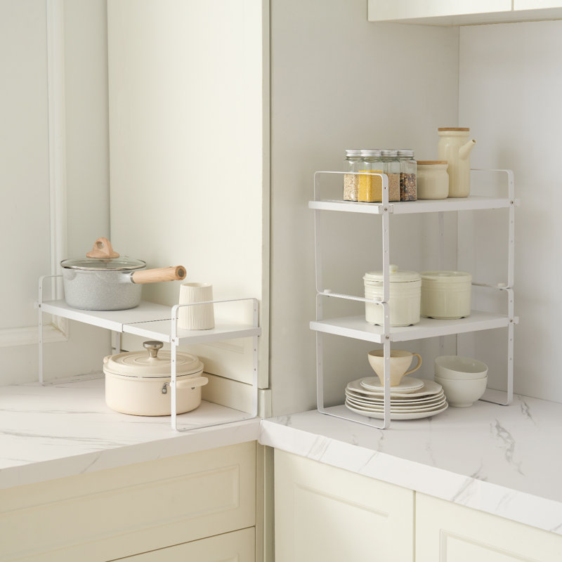 2 Tier Cabinet Organizer Shelf Counter Shelves Steel Kitchen Storage Spice Rack, Natural