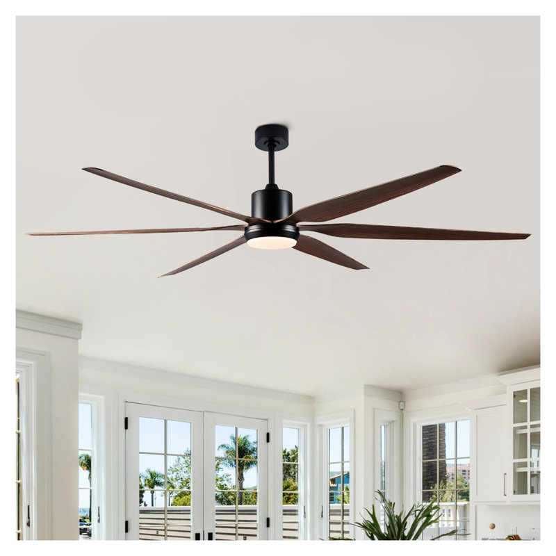 Ventilateur de plafond rustique 66 pouces avec 6 pales en ABS, finition grain de bois noir pour une utilisation intérieure et extérieure