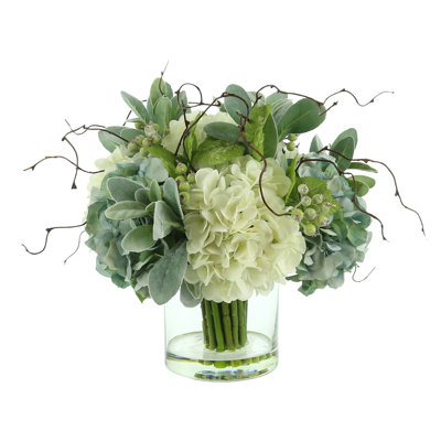 Floral Arrangement with Hydrangeas, Lamb's Ear, and Curly Willow