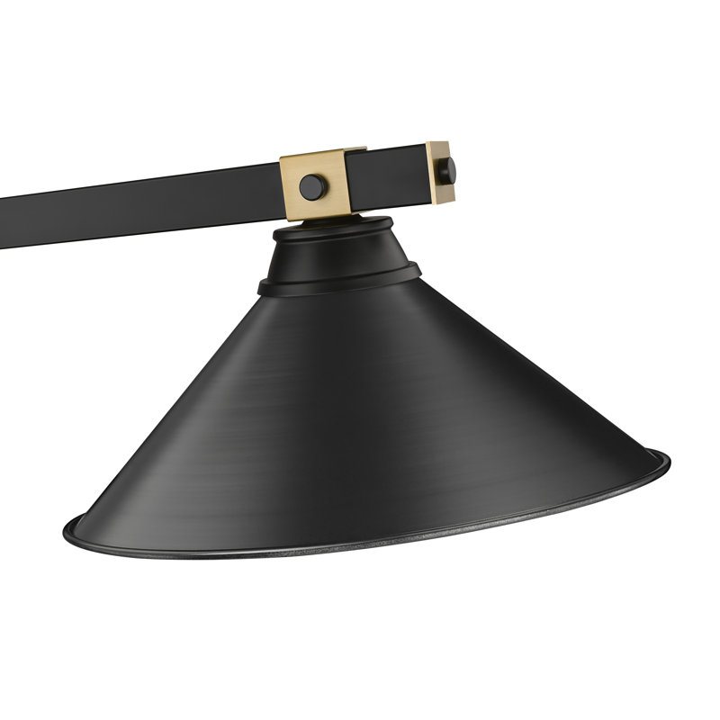 Billard 3 lumières Dressler en noir mat + laiton frotté, H 8,75 po x l 15,25 po x P 54 po, Noir, noir, noir, noir