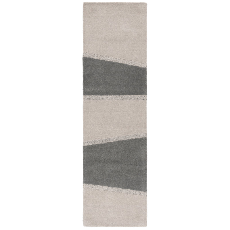Kewal Hand Tufted Wool/Cotton Geometric Rug in Grey/Charcoal, Runner 2'3" x 8'
