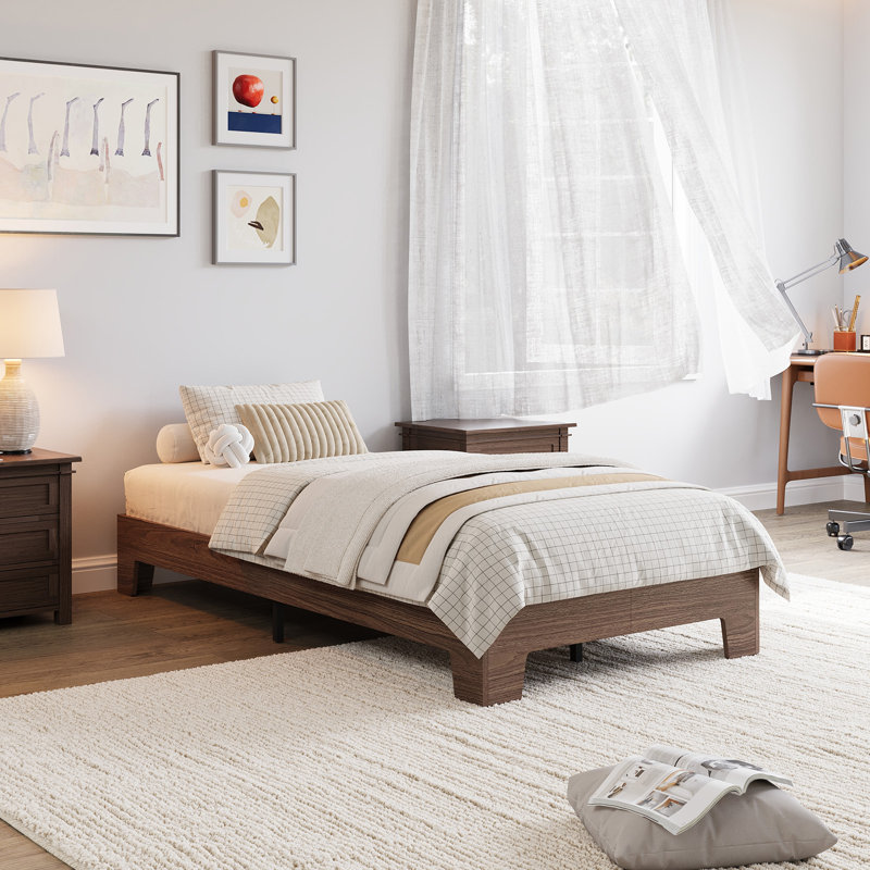 Structure de lit plateforme Nature, lit en bois avec lattes de bois solides, aucun sommier requis, Lit simple, Brun