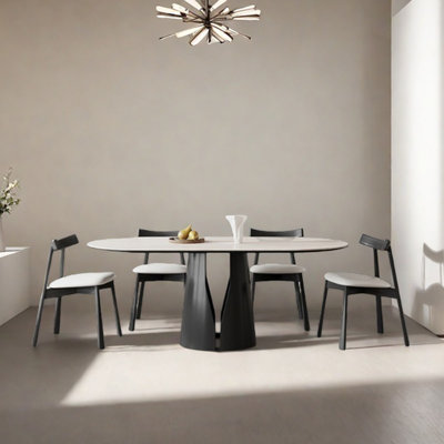 Ensemble de table de salle à manger ovale en acier au carbone fritté