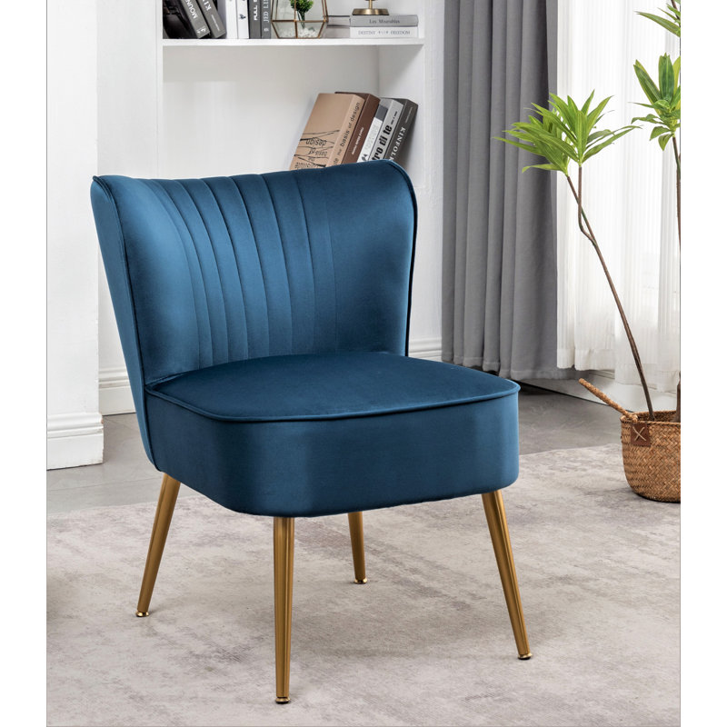 Upholstered Slipper Chair, Navy Blue