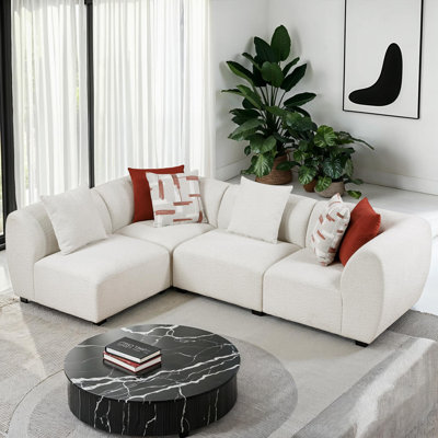  Canapé modulaire modulaire et contemporain 4 pièces Humiston 121,5 po - accoudoirs ronds, coussins attachés