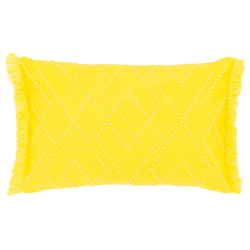 Fringed Cotton Reversible Throw Pillow, Navy