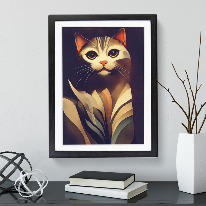 Fancy Cat - Single Picture Frame Print, Black, 64cm H x 46cm W x 2cm D