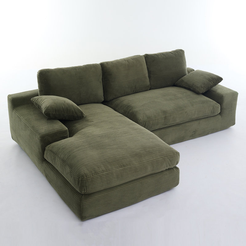 Boneless Modern Modular L-shape Sectional Sofa With Chaise, Army Green Corduroy