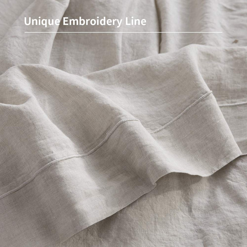 100%  Linen Pillowcase Queen Size-Set Of 2- Washed Solid Colour Pillow Cases Embroidered -Soft And Durable (Linen, 20''X30'')