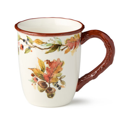 Autumn Meadows Set of 4 Mugs — Generous 16-ounce stoneware mugs wrapped in hand-painted harvest botanicals, warming both hands and spirit with every cup of the season's best.