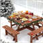 Table de pique-nique carrée pour 8 personnes avec trou pour parasol