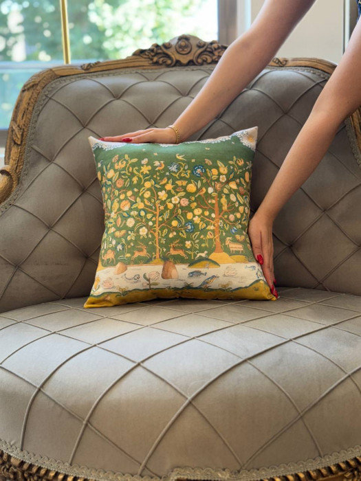 Turkish Fine Silk Style Pillow in Light Pink/Beige/Black/Yellow, White/Red/Olive, 24" H x 24" W