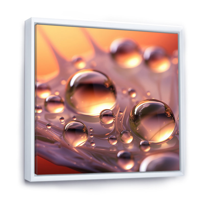 «Morning Dew Drops On Pink Flower Petal», reproduction sur toile, H 30 po x l 30 po x P 1 po, Cadre flottant blanc
