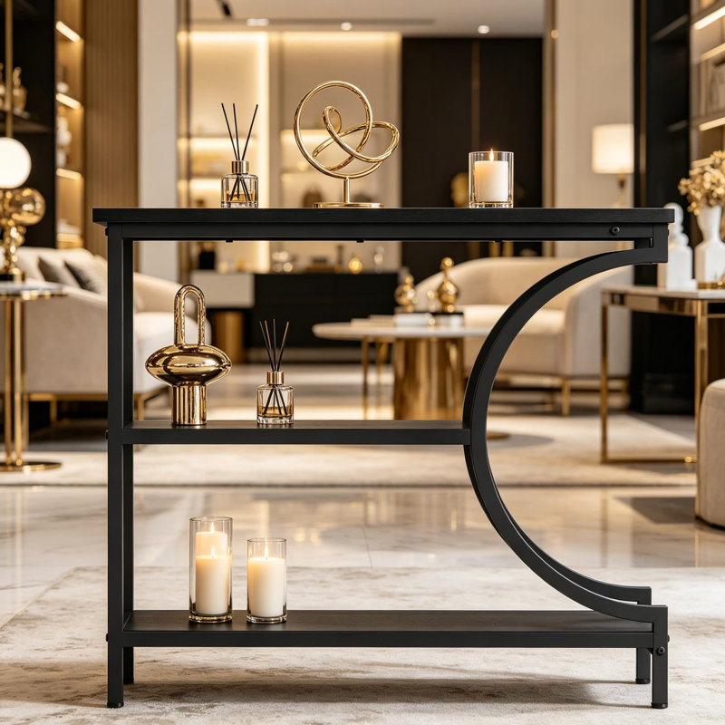 Console industrielle, ensemble de 2, table d'entrée étroite à 3 niveaux avec tablettes de rangement, table de canapé à cadre en métal pour le salon, le couloir, le vestibule