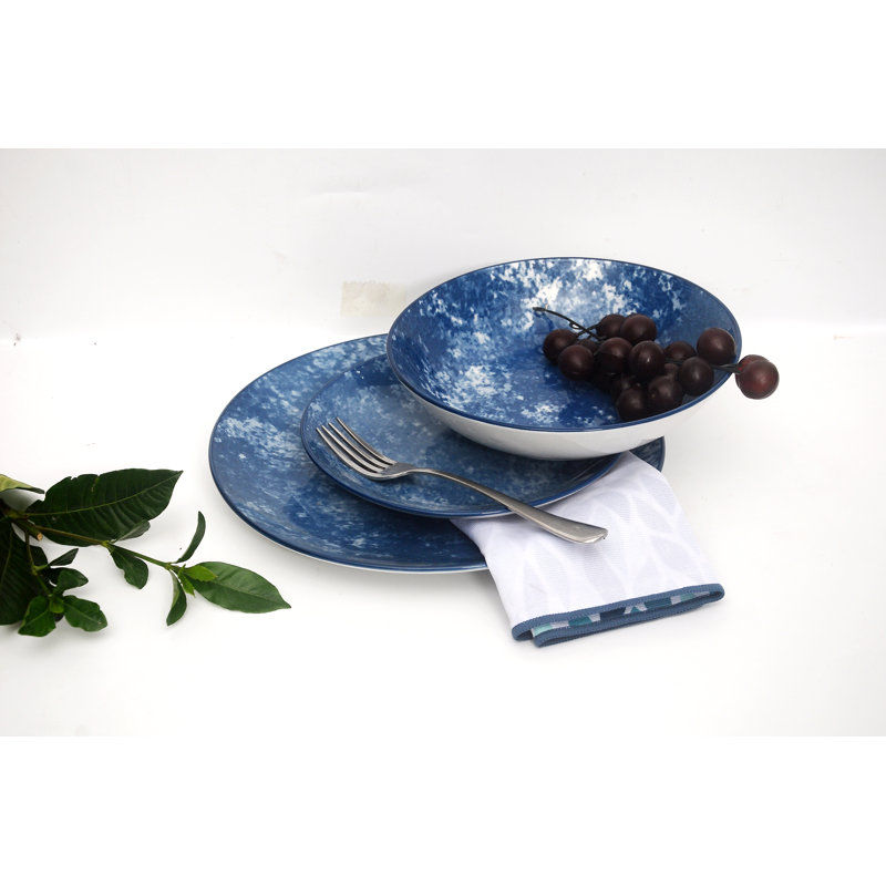 Wingate Blue Porcelain 12-Piece Dinnerware Set, Service for 4