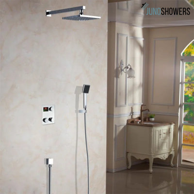 Juno 12"Digital Display Rain Shower Head Set with Handheld Shower