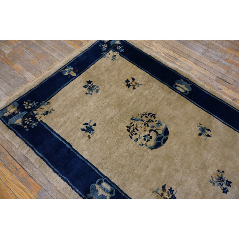 Chinese - Peking Knotted Antique Wool Ivory 1920s Rectangle Small Scatter Size Rug