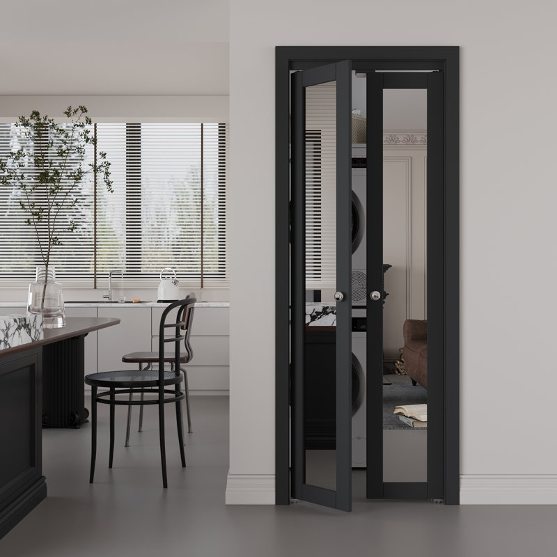 Porte en bois massif à miroir pivotant ou pliable pivotant avec trousse de quincaillerie d'installation (garde-robe)