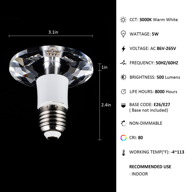Ampoule à DEL en forme de tournesol de style cristal massif, blanc chaud 3000K, ampoules à culot moyen E26 / 27 (base non incluse)