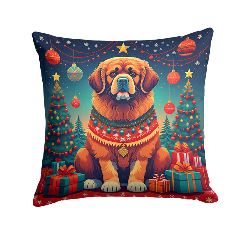 Coussin décoratif en tissu 1160_Tibetan Mastiff Christmas, 14 po x 14 po