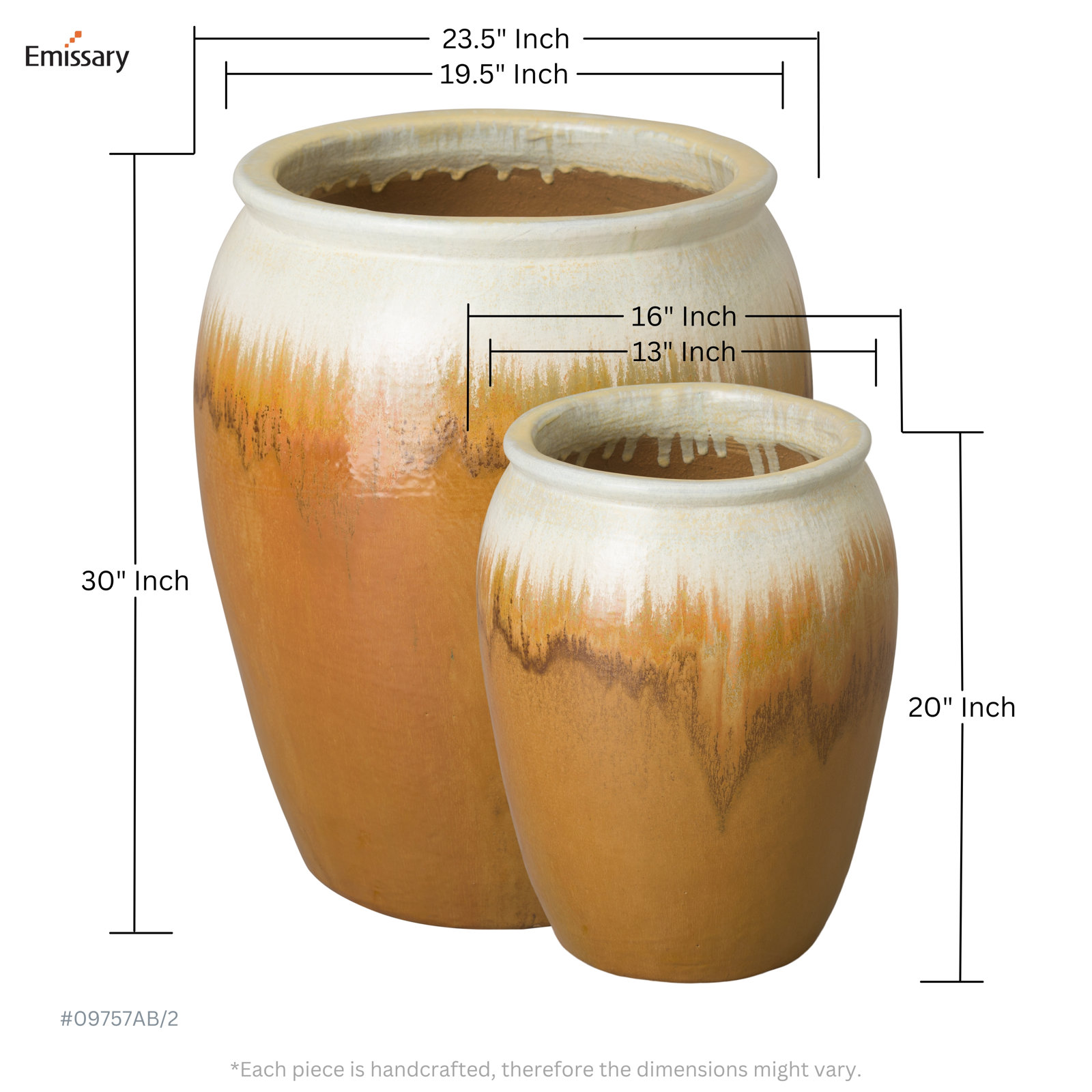 Proberta Ceramic Pot Planter, Amber, 30" H x 23.5" W x 23.5" D