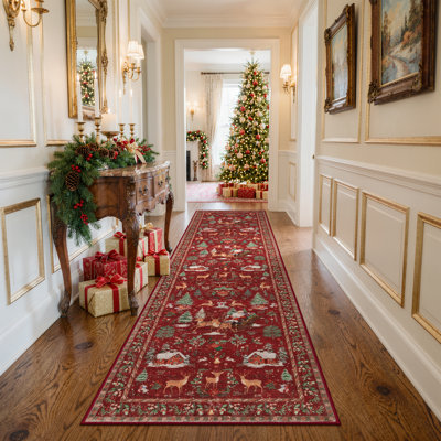 Laurica Christmas Reindeer Washable Runner Rug