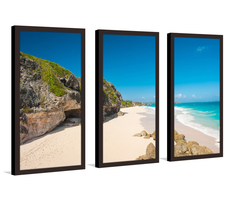 Espresso Framed Coastal Print Plexiglass Wall Art Set, 33.5" H x 52.5" W