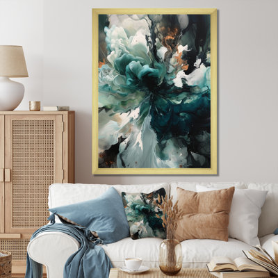 Art encadré sur toile vert et blanc marbré