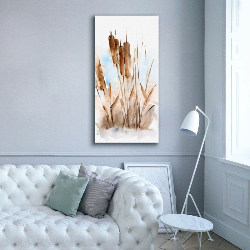«Watercolor Cattail Study 1» par Ethan Harper, art mural sur toile, H 60 po x l 30 po x P 1,5 po