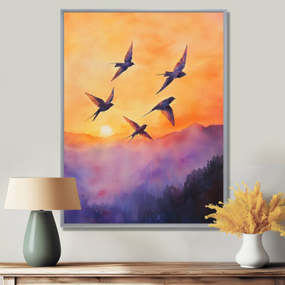 Swallows Birds At Sunset IV - Art mural oiseau