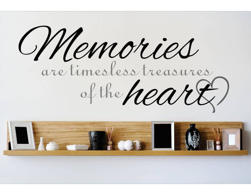 Décalcomanie murale "souvenirs" est un trésors de coeur, H 12 po x l 30 po x P 0,16 po, Noir