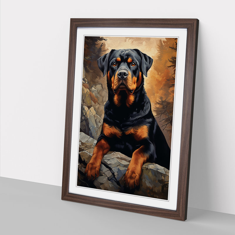 Rottweiler Classicism No.2 - Single Picture Frame Print on Wood, Walnut, 34cm H x 25cm W x 2cm D
