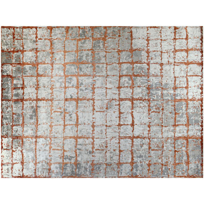 Tapis rouille / argent noué à la main de conception unique 11 pi 10 po x 15 pi 4 po