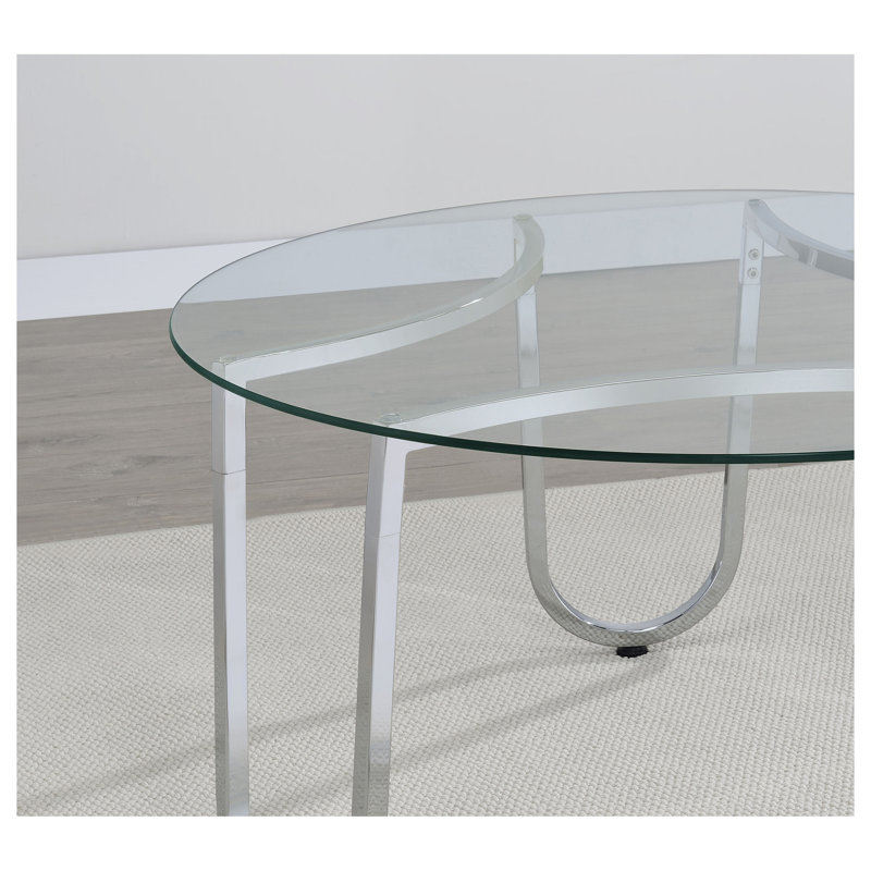 Ensemble de 3 tables basses rondes Dutton Chrome avec plateaux en verre trempé et piètement traîneau en métal