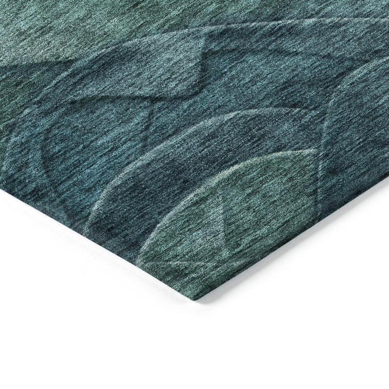 Machine Washable Indoor/Outdoor Cinead ACN1700 Teal Rug, Rectangle 5' x 7'6"