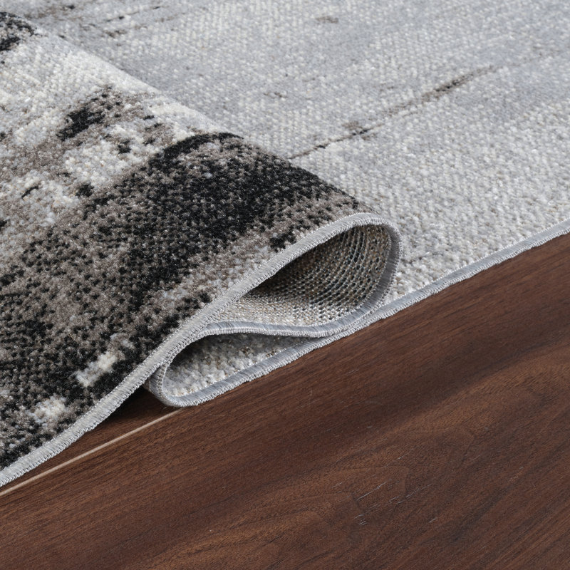 Machine Washable Liam Gray/Black Rug, Rectangle 4' x 6'
