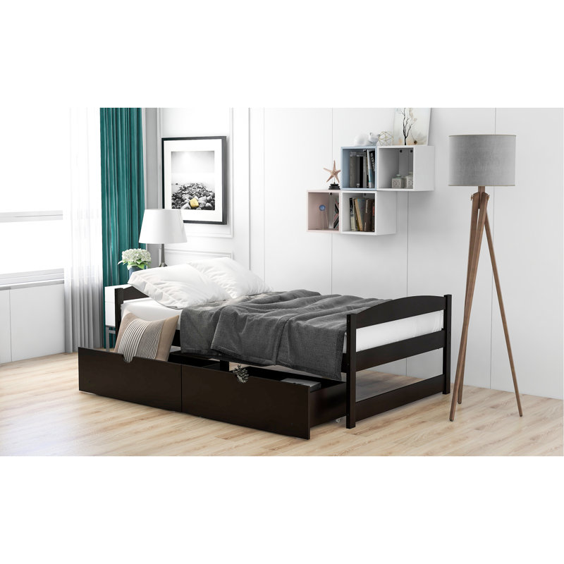 Lit plateforme simple avec deux tiroirs pour un rangement efficace - Créez une chambre à coucher élégante, Espresso