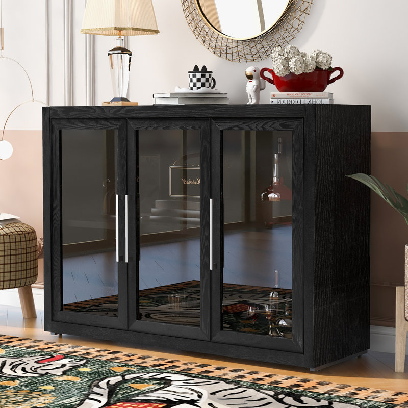 Buffet de rangement en bois trempé 48 pouces Jehron, Noir