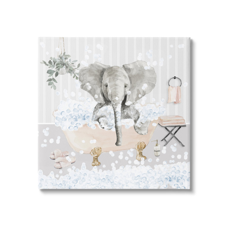 «Fun Elephant Bubble Bath Tub» par Lanie Loreth, impression sur toile tendue, H 36 po x l 36 po x P 1,5 po