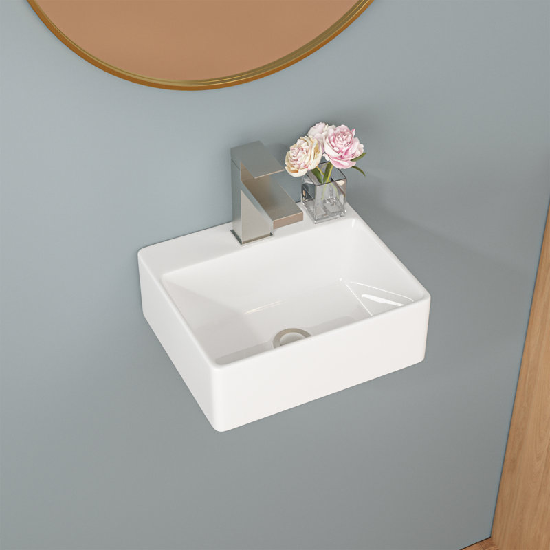 Lavabo de salle de bain mural rectangulaire en céramique blanche avec trou pour robinet L 13 po x l 11 po