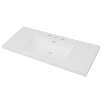 Lavabo en résine 48 po pour meuble-lavabo, lavabo de salle de bain avec 3 trous de robinet, comptoir de meuble-lavabo seulement, blanc éclatant