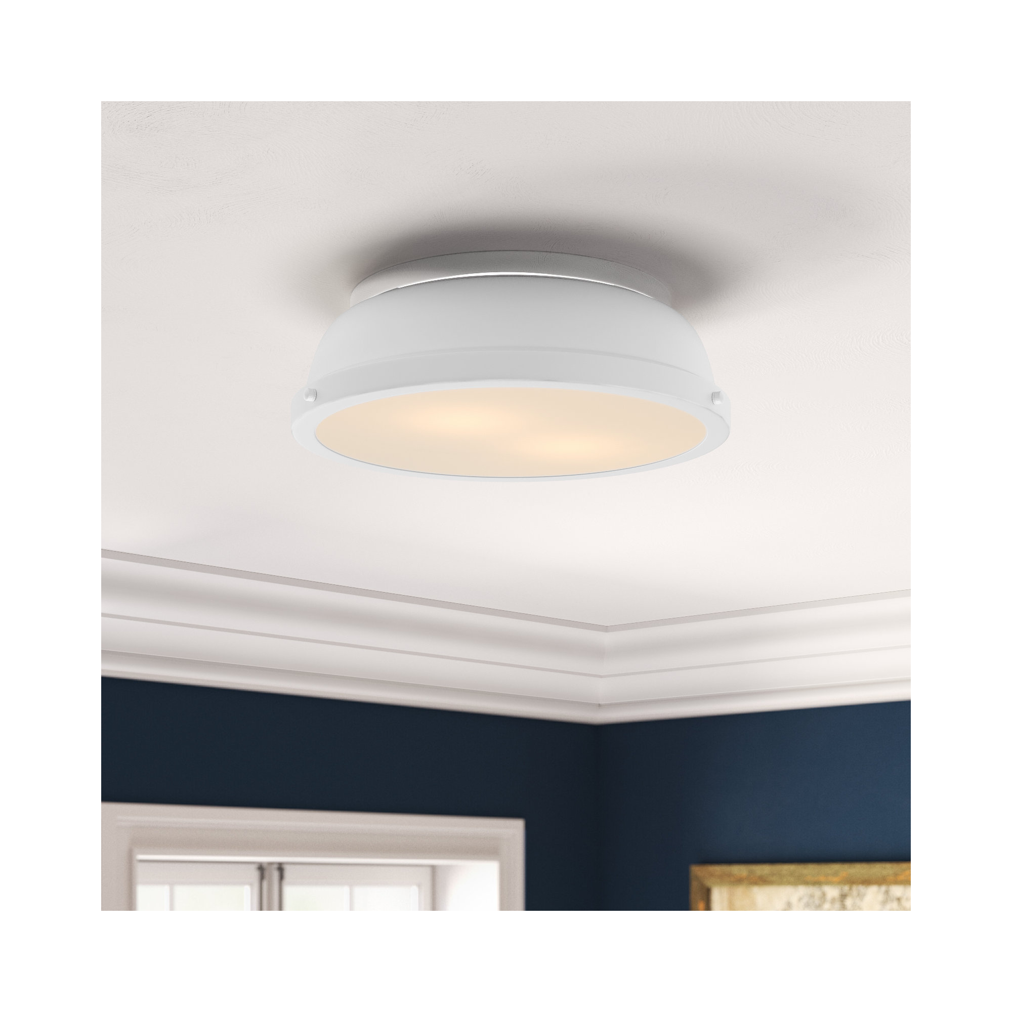 Calico 2 Light Steel Flush Mount, Matte White, Chrome