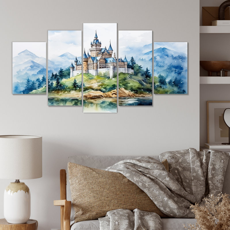 Moyen-âge, château, montagnes, châteaux, art mural sur toile