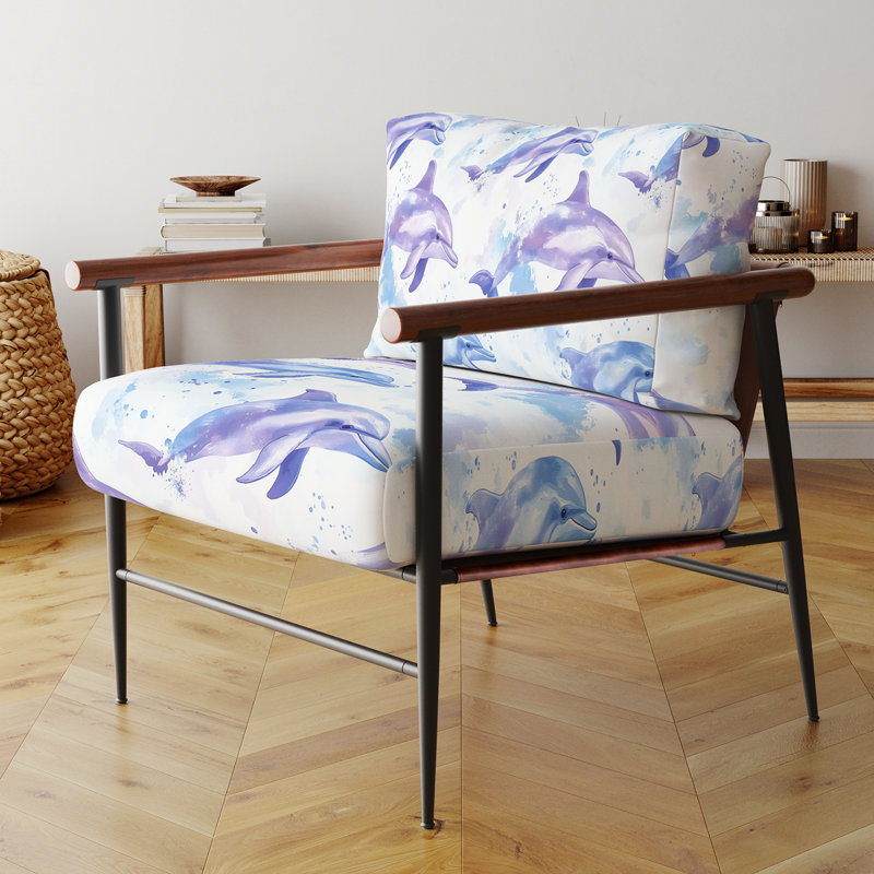 Chaise d'appoint Kids Ocean Animals - Fauteuil Dolphin Drift, Bras ronds bruns