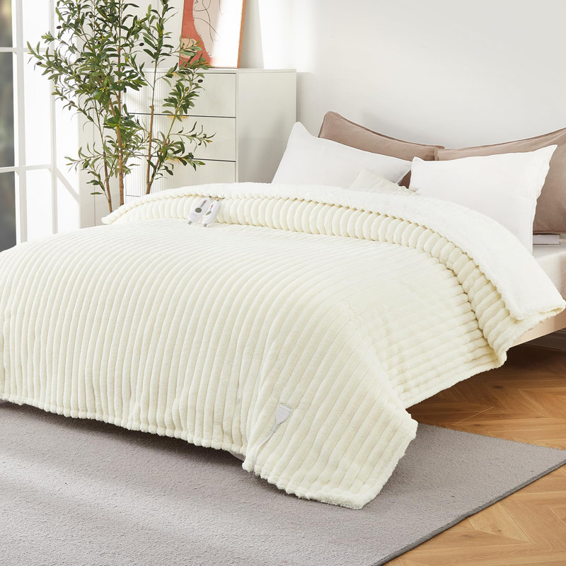 Heated Throw Blanket, 228.6cm L x 213.4cm W, Beige