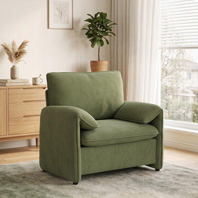 37" Wide Oversized Chenille Accent Armchair, Mid-Century Upholstered Single Lounge Chair for Living Room Bedroom, Green
