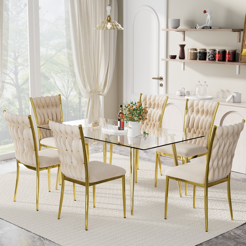 Ensemble repas rectangulaire pour 4 à 6 personnes, Beige, H 29,5 po x L 63 po x l 31,5 po, 7