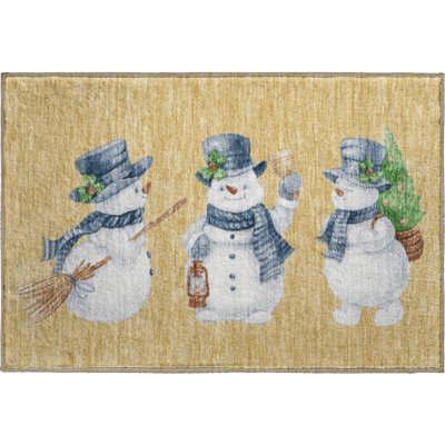 Premium Machine Washable Ingrassellino AMF1826 Happy Snowmen Holiday Rug